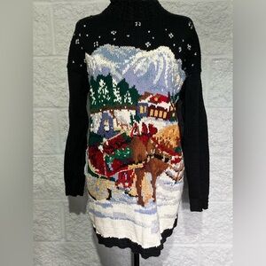 Vintage Heirloom Collectibles Winter Wonderland Black Sweater
